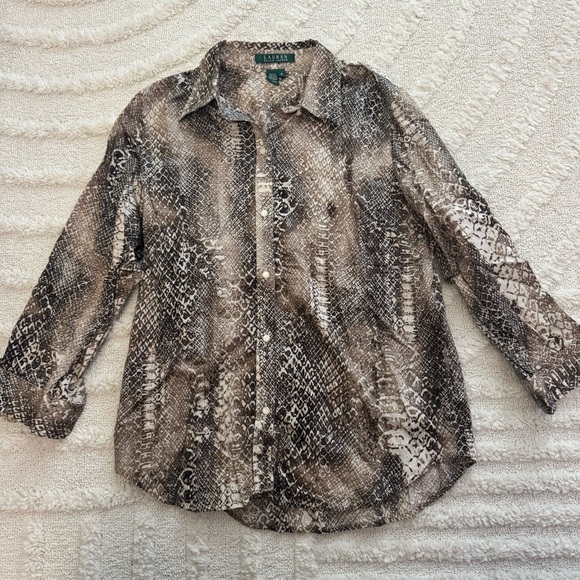 Ralph Lauren Brown Snake Print Button Down Shirt - Picture 1 of 3
